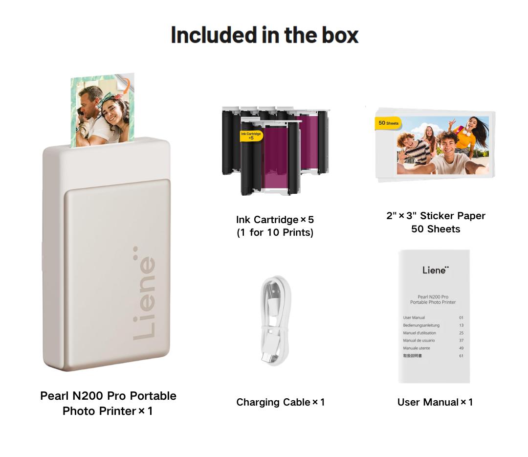 Liene Pearl N200 Pro Portable Photo Printer, Instant Mini Picture Printer for iPhone Smartphone, Thermal Dye Sublimation, Bluetooth Sticker Printer 50 Sheets 2x3 Adhesive Paper & 5 Cartridges, outdoor fun, SummerVibes, DealsForYouDays