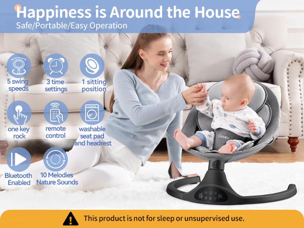 LAREX Baby Swing for Infants,Electric Bouncer for Babies,newborn baby stuff,Portable Electric Baby Swing,Remote Control Indoor Baby Rocker with 5 Sway Speeds,10 Music and Bluetooth,Bounce Chair with anti-Slip Feet,Baby items,DealsForYouDays
