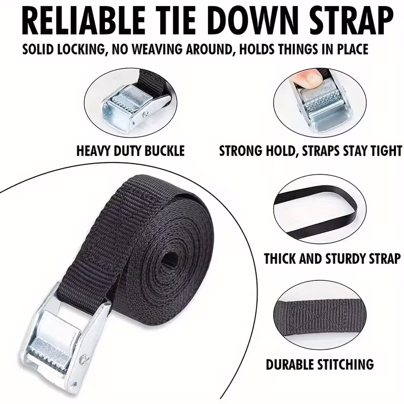 black adjustable tie down strap suitable for cargo bundling motorcycle truck and pallet cargo securing simple bundling Product details 1