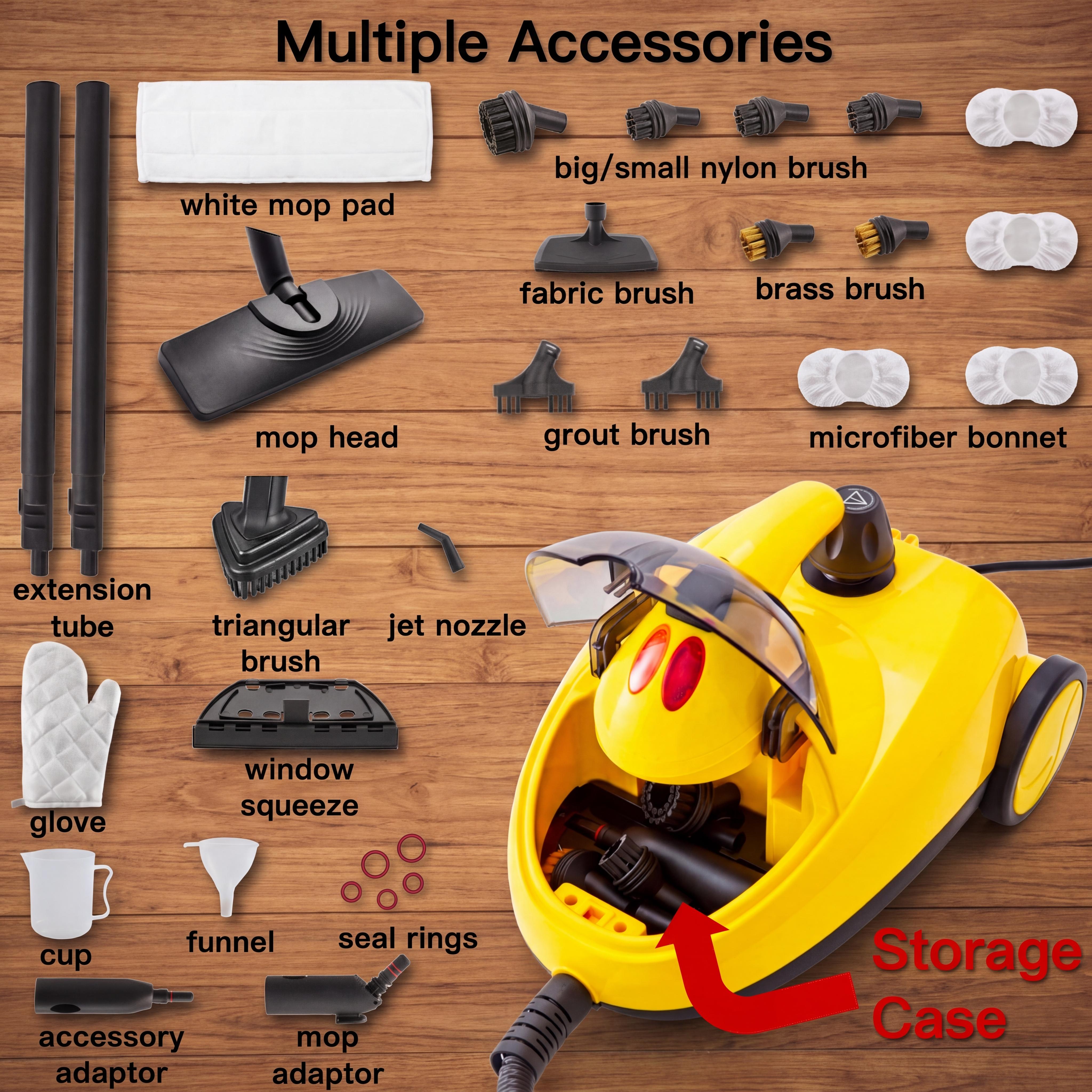Steambot Steam Cleaner With High Pressure Steam,2L Large Water Tank Capacity,30 Accessories, Heavy Duty Chemical-Free Deep Cleaning for House,Kitchen,Bathroom,Car,BBQ Grill,Multi-Purpose Cleaning Steamer, grout brush, brass brush, steamer for cleaning