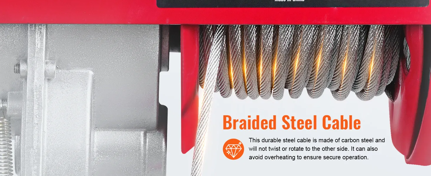 braided steel cable detail on VEVOR 2200 lbs wireless attic lift with focus on durability and safety.