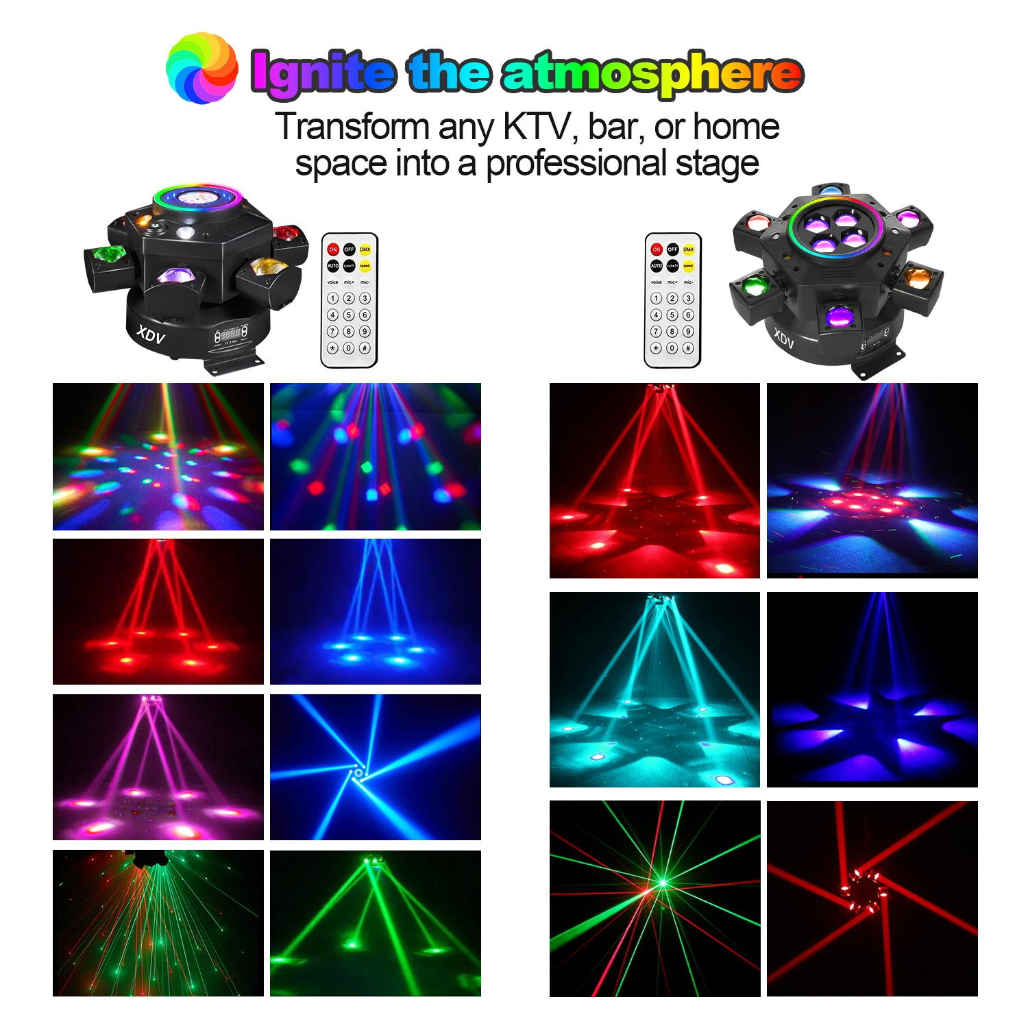 XDV Mother&rsquo;s Day Moving Head DJ Light 6 Arms, 150W RGBW Stage Light with DMX-512, Sound Activated for Parties & Weddings