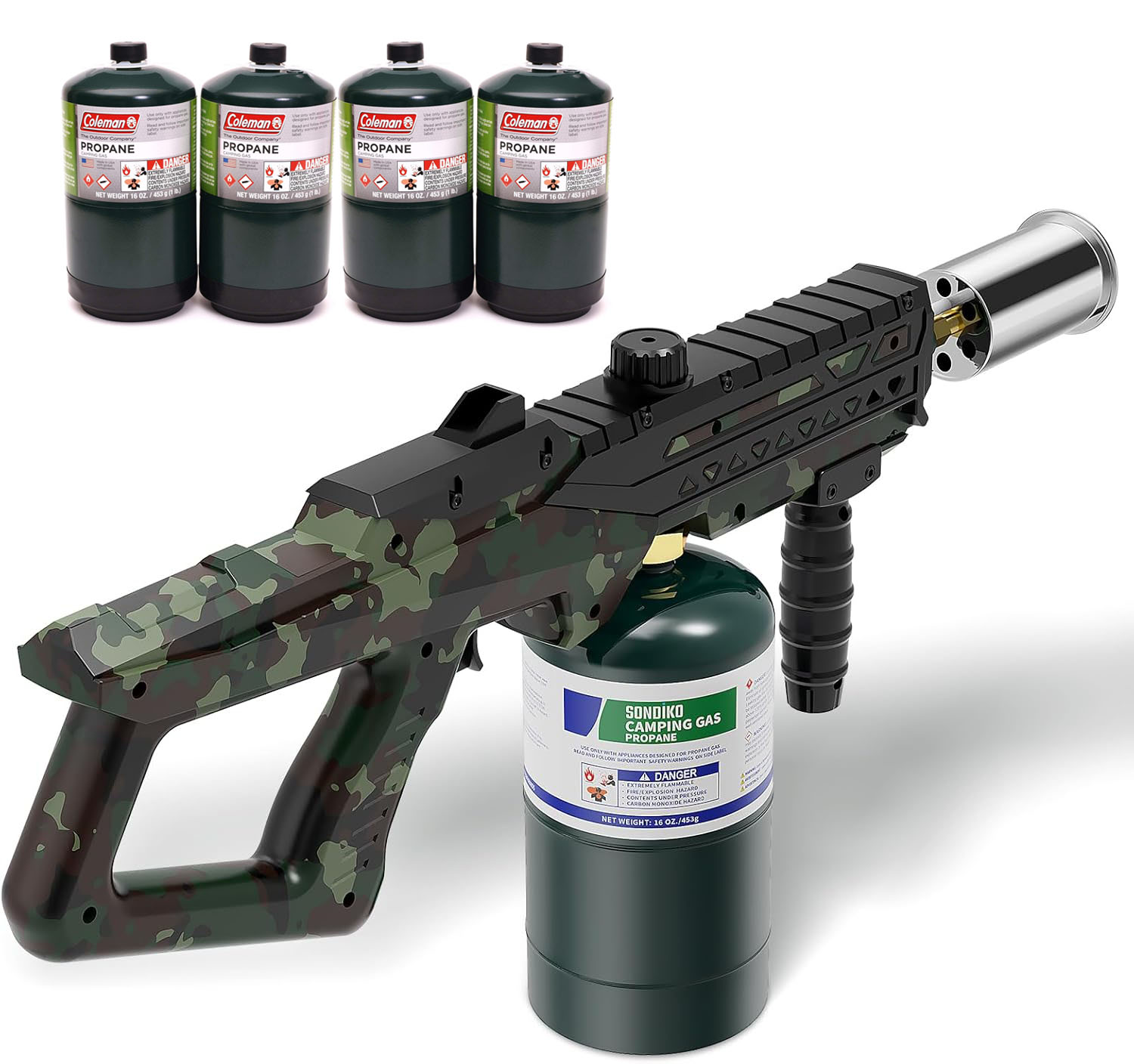 High-Power Propane Cooking Torch (with Adjustable Flame Nozzle) — (Includes Two 16-oz Propane Fuel Canisters)