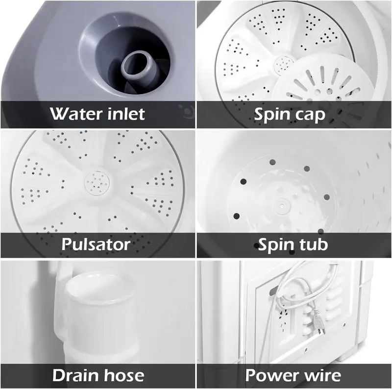 【New Release】Portable Washing Machine, 20Lbs (12Lbs Washing and 8Lbs Spinning) Twin Tub Washing Machine w/Drain Pump, Semi Automatic Compact Washer & Sipnner, Portable Washer Dryer Combo for Apartments Dorms RV Camping