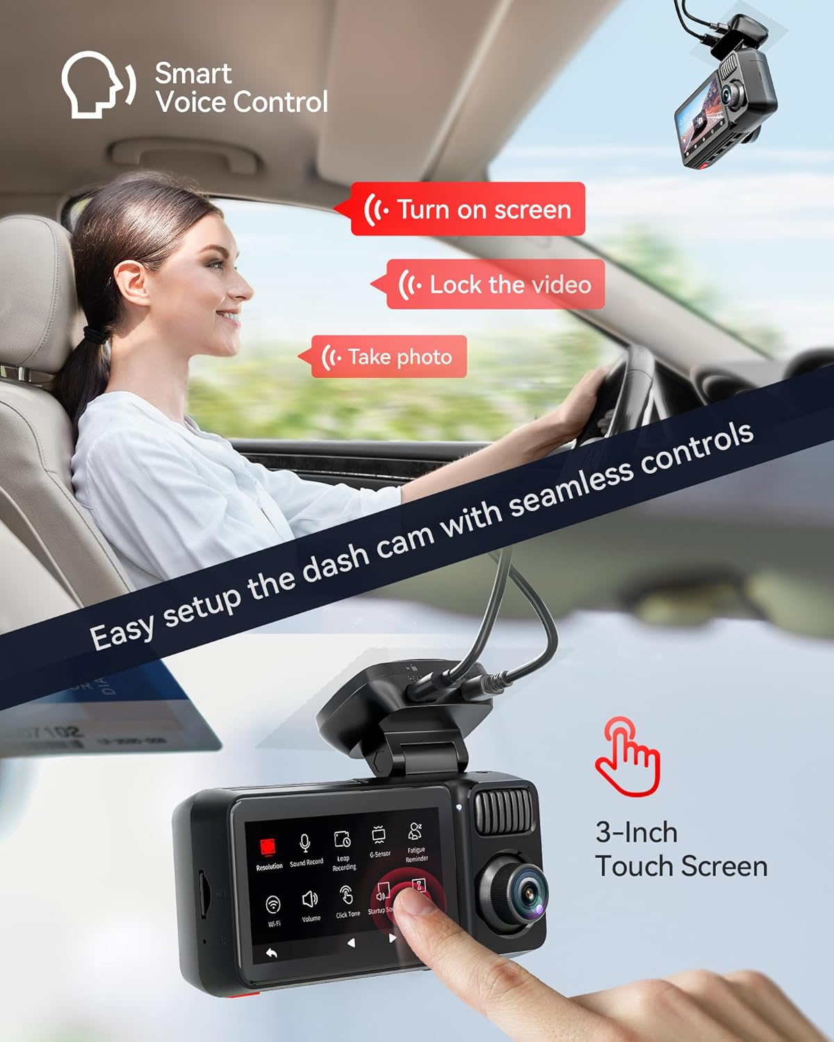 [Limited-Time Promotion] 4K 3-Channel Dash Cam: 3-Way Recording, Voice Control, GPS Positioning, HDR (High Dynamic Range) Imaging, and Parking Monitoring Mode.