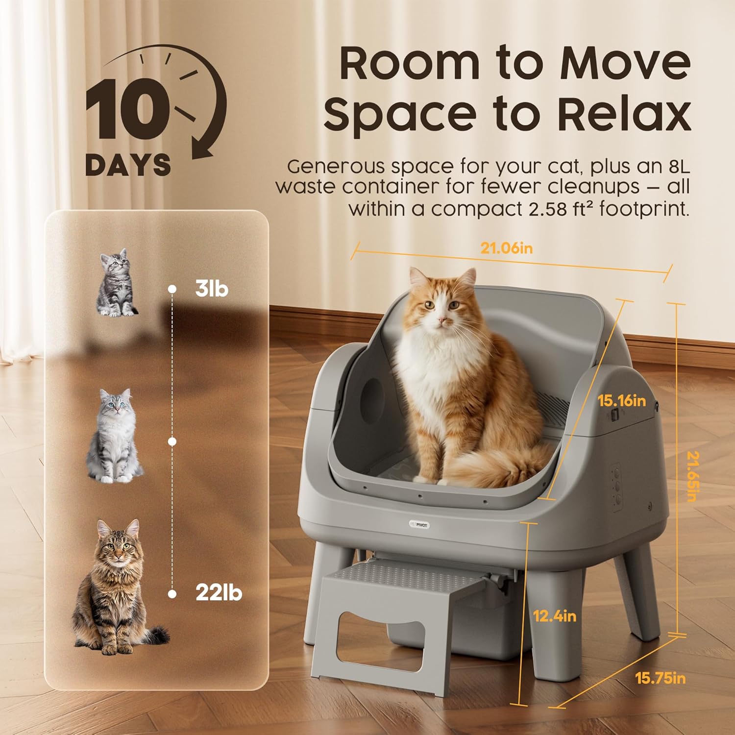 Spring Sale — Open-Style Automatic Self-Cleaning Litter Box — Equipped with 7 Pairs of Safety Sensors