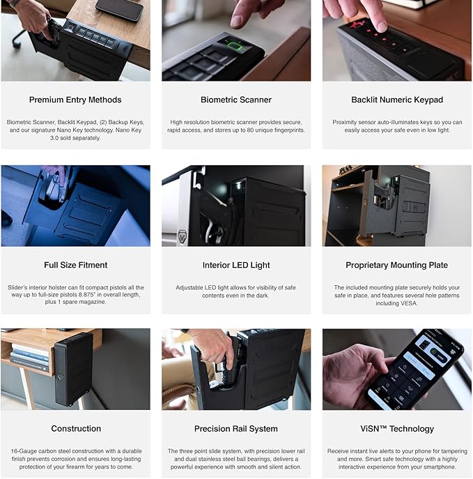 Limited-time discount - VAULTEK Smart Handgun Safe: Quick-opening, automatic sliding door handgun safe with biometric scanner, real-time alarm and mounting plate (biometrics + ViSN WiFi).