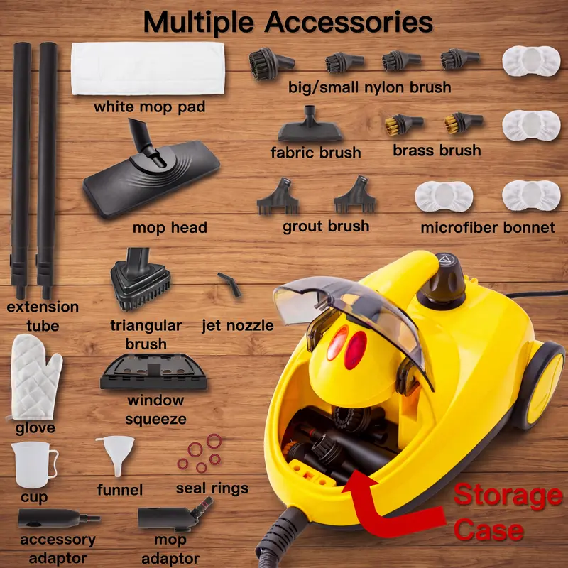 【Price Slash】Steambot Steam Cleaner With High Pressure Steam,Heavy Duty Chemical-Free Deep Cleaning forHouse,Kitchen,Bathroom,Car,BBQ Grill,Multi-Purpose Cleaning Steamer, grout brush, brass brush, steamer for cleaning