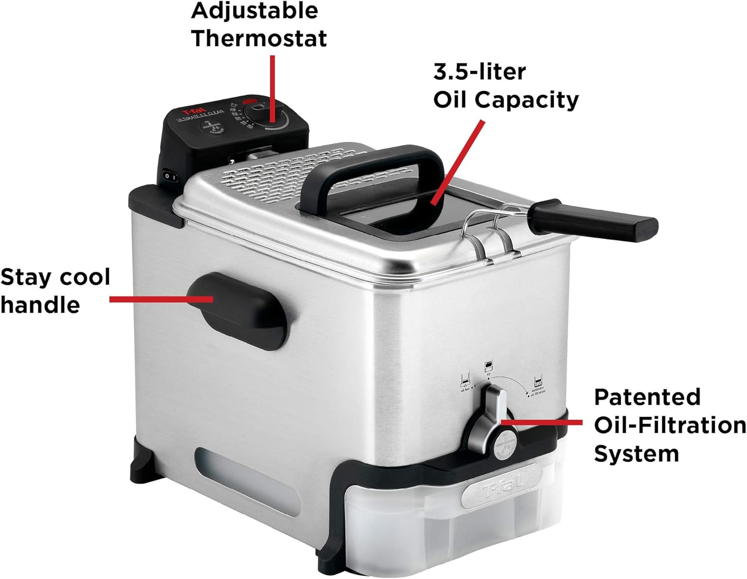 【Price Slash】 3.5L Stainless Steel Deep Fryer with Basket for Home Use, 1700W, Deep Fryer with Oil Filtration, Temp Control, Digital Timer