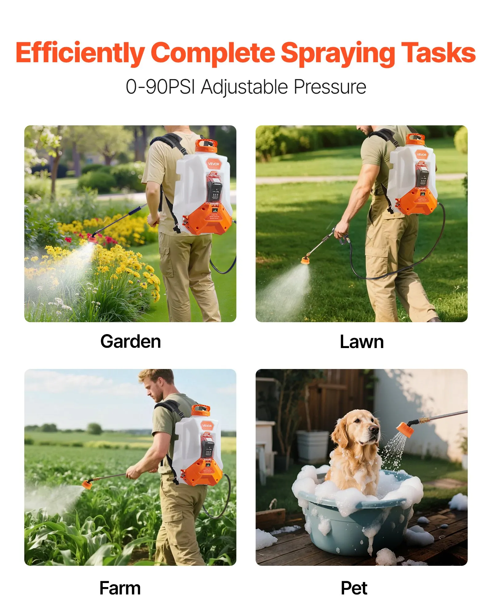 🛒BEST SELLER🚀VEVOR Battery Powered Backpack Sprayer, 4 Gallons Electric Backpack Sprayer, 2 Wands & 8 Nozzles, Adjustable 0-90 PSI, 4H Runtime, Portable Yard Garden Lawn Sprayers for Weeding Spraying Cleaning