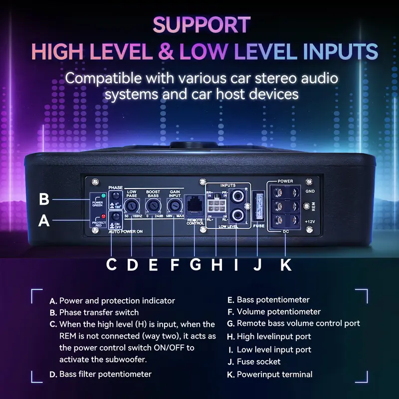 ANDEMAN Car Subwoofer (supports app control and colorful ambient lighting), suitable for all vehicle models.