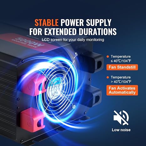 VEVOR Power Inverter, 2000W Modified Sine Wave Inverter, DC 12V to AC 120V Car Converter, with LCD Display, Remote Controller, LED Indicator, AC Outlets Inverter for Truck RV Car Boat Travel Camping