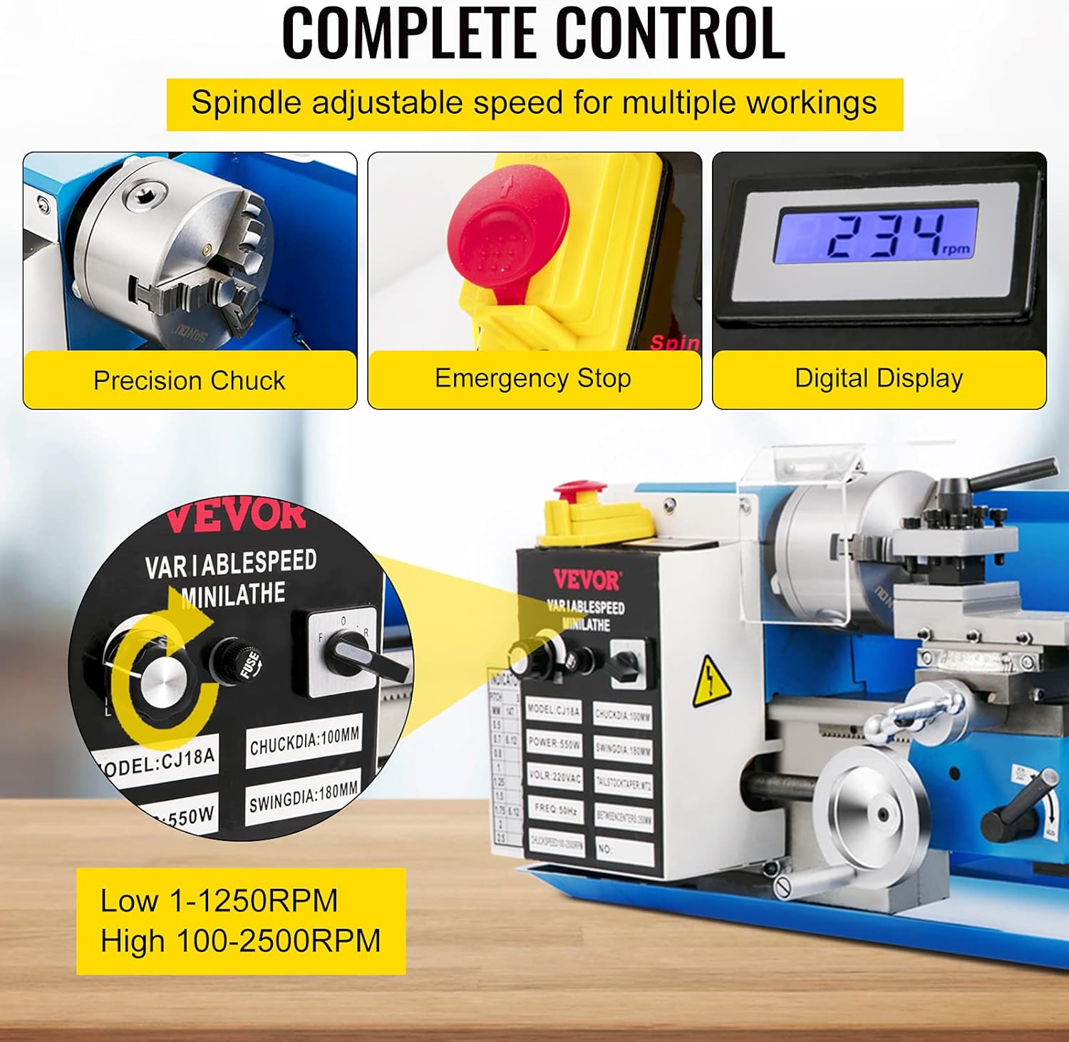 🎉Limited-Time Sale – 🎊VEVOR 7"x14" Metal Lathe, Upgraded Digital Display, CNC Mini Lathe, Precision Tool Kit