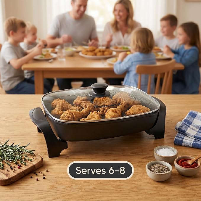 Today's Deal✨Elite Platinum 10-Quart Extra-Large Electric Skillet (with pour spout), serves 6–8 people, Black