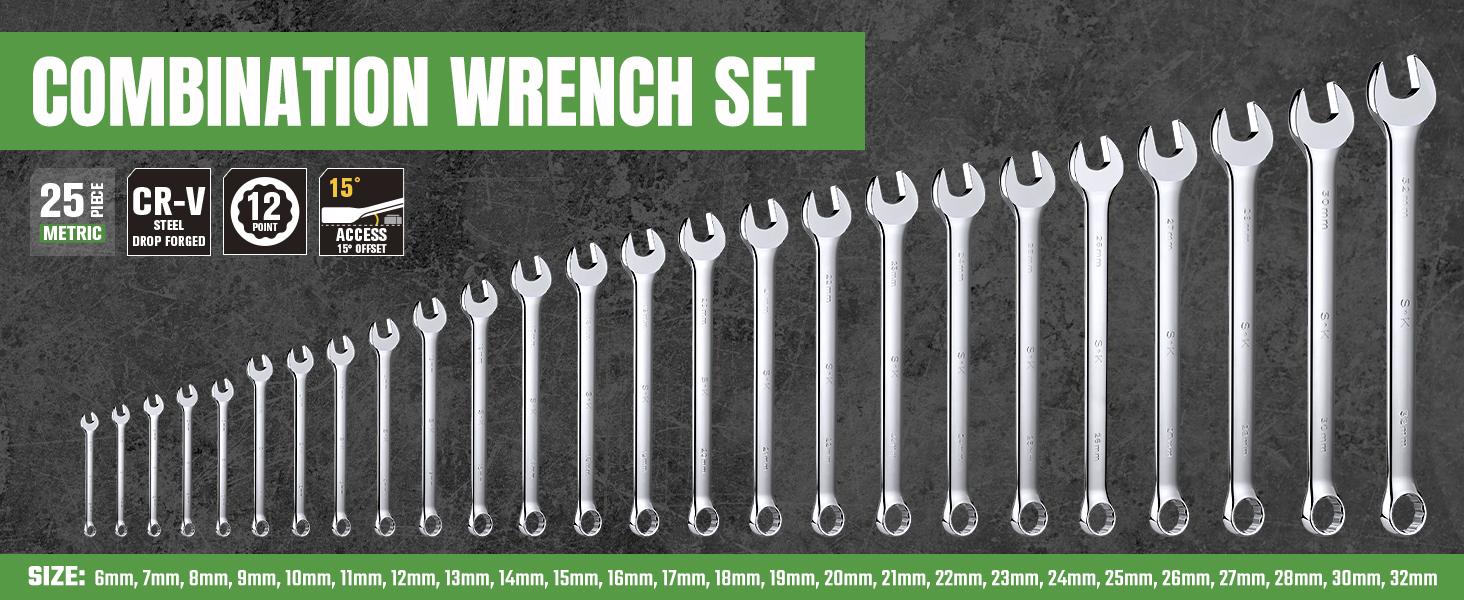 #backtoschool SK Combination Wrench Set, SAE & Metric, SuperKrome Finish, Premium CR-V Construction, with Rolling Pouch
