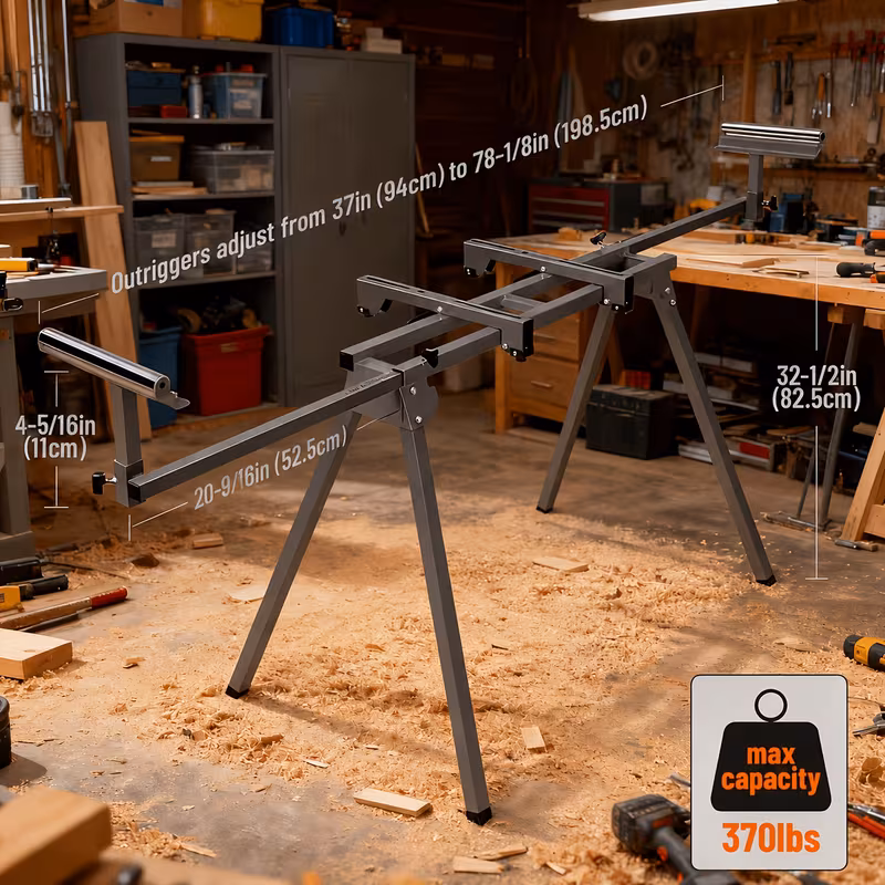   stand 3 step quick setup and fold 370lb capacity 78 max sliding rail lightweight 25lb compatible with most   brands ideal christmas gift for and woodworking Product details 0