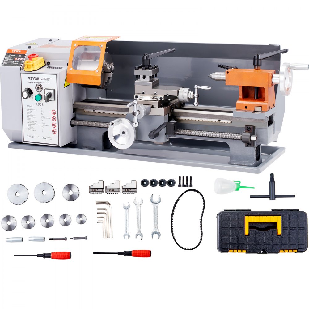 VEVOR Metal Lathe Machine, 7.87'' x 13.78'', Precision Benchtop Power Metal Lathe,, 50-2500 RPM Continuously Variable Speed, 600W Brush Motor Metal Gears, with Tool Box for Processing Precision Parts