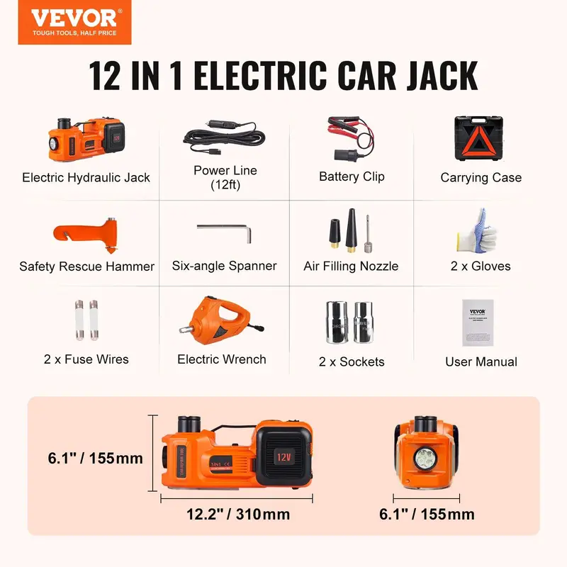 【Spring Warehouse Clearance】 Electric Car Jack Set, Summervibes, Max 5 Ton/11023 LBS Hydraulic Jack/Scissor Jack with Electric Impact Wrench, Built-in Inflatable Pump and LED Light, Portable Car Lift for SUV MPV Sedan Truck Change Tires Garage Repair