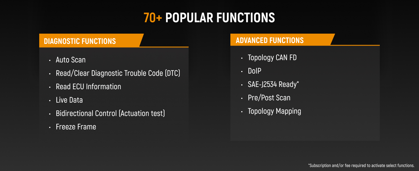70+ Popular Diagnostic and Advanced Functions