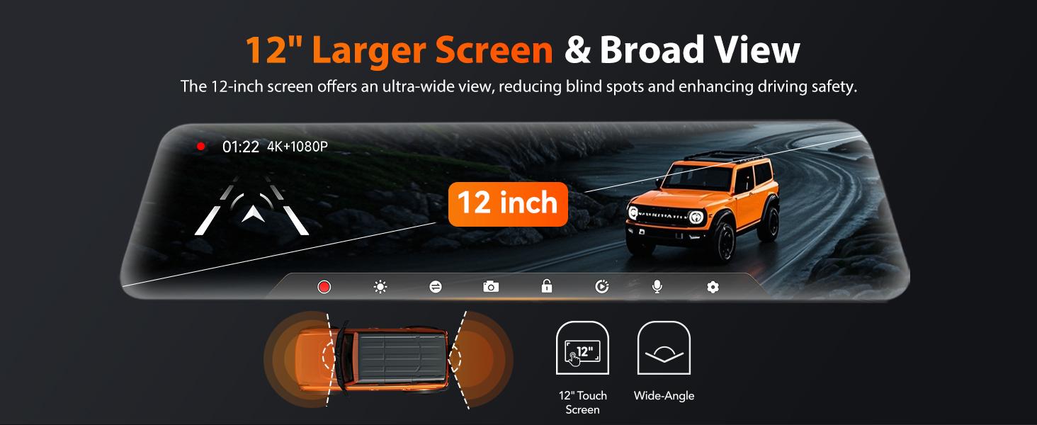 【FathersDayGift】WOLFBOX G840S 12" 4K Mirror Dash Cam with 5.8GHz WiFi & GPS Tracking, Dual Cameras, Night Vision, 32GB Card, 170&deg; Front & 140&deg; Rear Lenses, 24-Hour Parking Monitor, TikTokShopHolidayHaul - Automotive Video Recorder