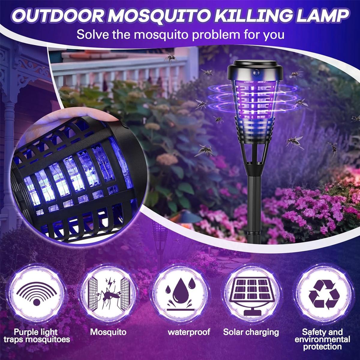 2PCS Solar Bug Zapper Outdoor, Waterproof Mosquito Killer Lamp,Rattan Style Decorative Design, LED Garden Stake Light with Purple Zapping, Auto On/Off, Mosquito Trap to Repel Gnat Small Flying Insect, for Patio, Yard, Lawn, Garden, Porch and Camping