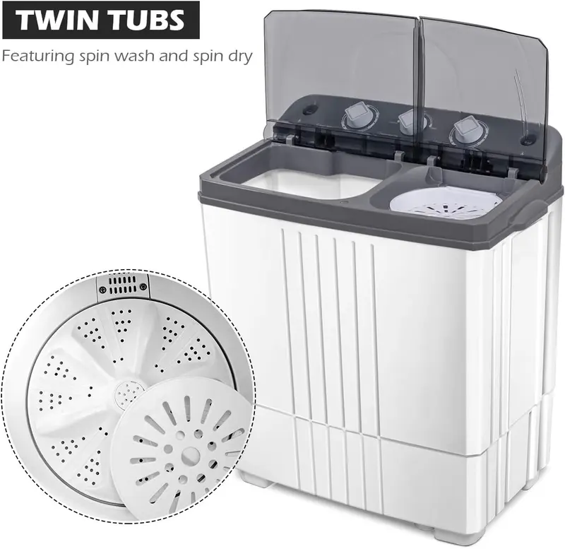 【New Release】Portable Washing Machine, 20Lbs (12Lbs Washing and 8Lbs Spinning) Twin Tub Washing Machine w/Drain Pump, Semi Automatic Compact Washer & Sipnner, Portable Washer Dryer Combo for Apartments Dorms RV Camping