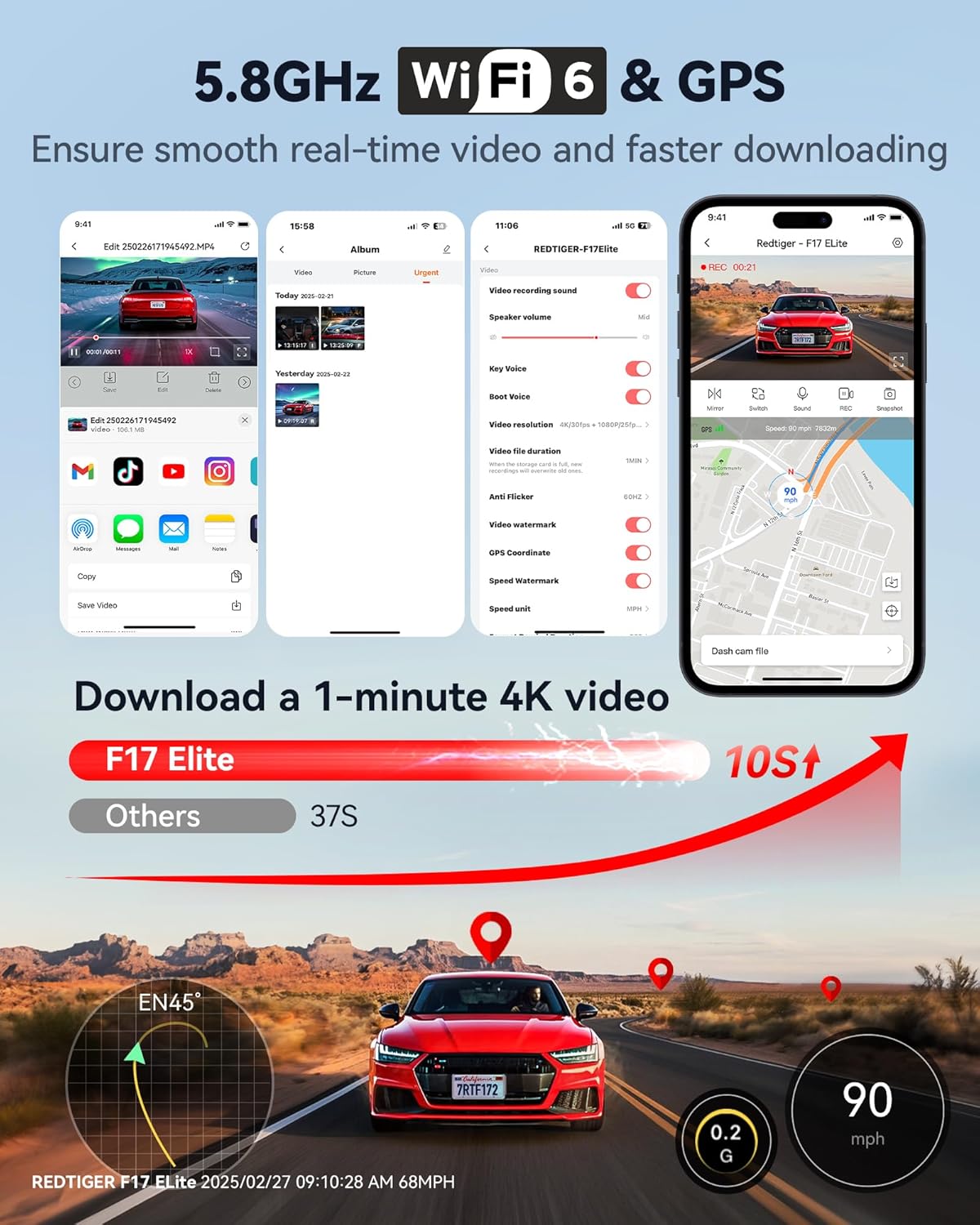 [Limited-Time Promotion] 4K 3-Channel Dash Cam: 3-Way Recording, Voice Control, GPS Positioning, HDR (High Dynamic Range) Imaging, and Parking Monitoring Mode.