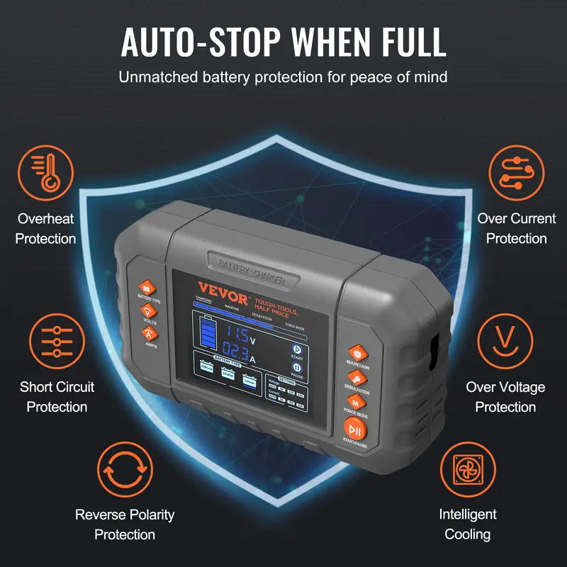 【BIG SALE】Smart Battery Charger, Summervibes, Various specifications, Lithium LiFePO4 Lead-Acid (AGM / Gel / SLA) Car Battery Charger with LCD Display, Trickle Charger Maintainer Desulfator for Boat Motorcycle Lawn Mower Deep Cycle