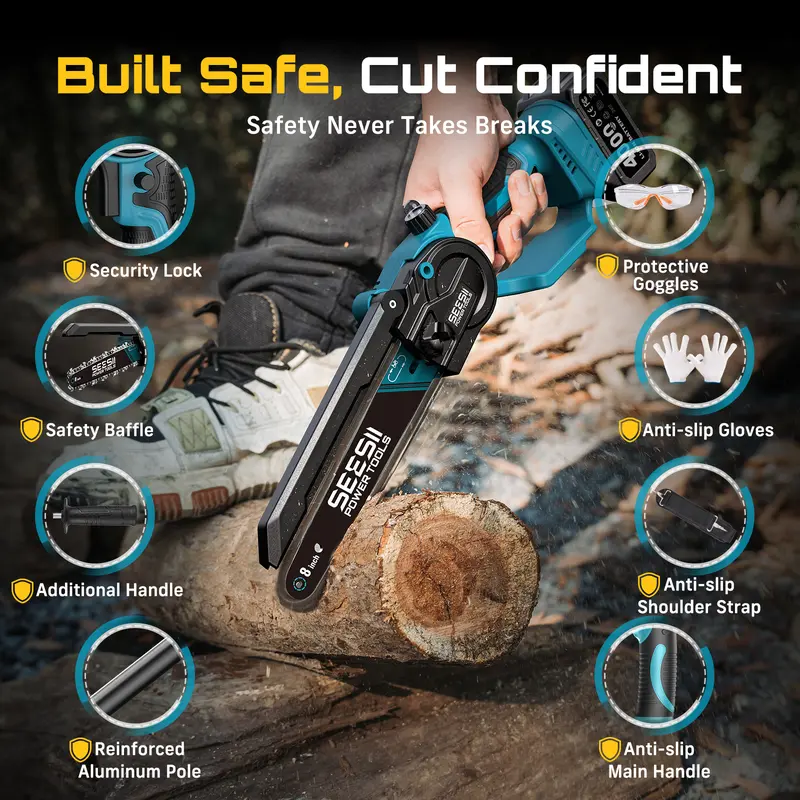 【Spotlight Day】SEESII 2 in 1 Cordless Pole Saw & Mini Chainsaw with 2 Batteries, Power Electric Polesaw for Tree Trimming, Chain Saw with Extension Pole, 16ft Reach, Limb Branch Cutter Pruner P8 Ace/P6 Ace CH800