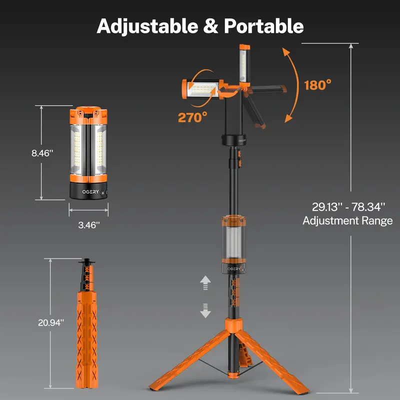 【PRICE SLASH】OGERY 10000/18000mAh Camping Light with Remote Control & Power Bank - Rechargeable 2200 Lumens Dimmable Work Light, Emergency Light & Detachable Tripod (1.75-6.5 Ft) for Outdoor, Hiking, Home & Emergency #Summervibes