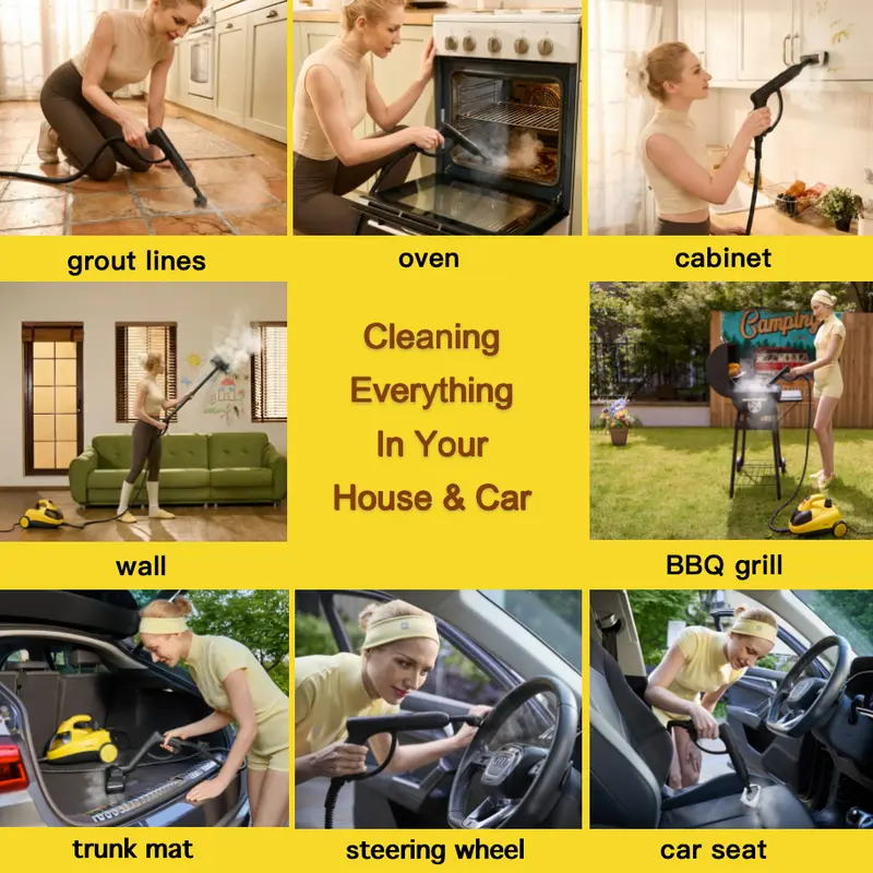 【Price Slash】Steambot Steam Cleaner With High Pressure Steam,Heavy Duty Chemical-Free Deep Cleaning forHouse,Kitchen,Bathroom,Car,BBQ Grill,Multi-Purpose Cleaning Steamer, grout brush, brass brush, steamer for cleaning