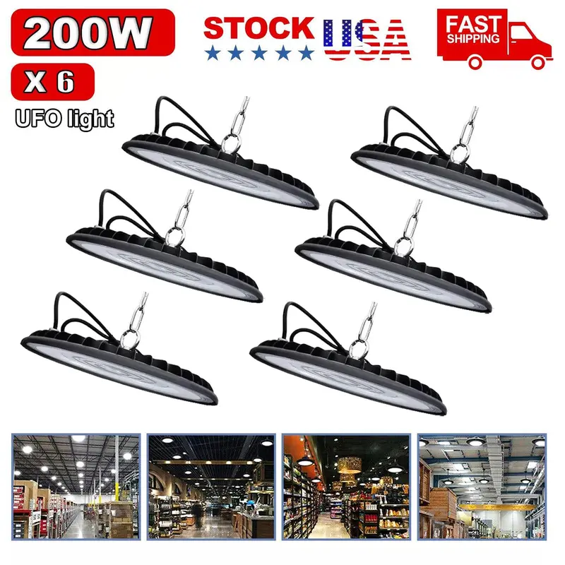 【HOT DEAL】200W UFO LED High Bay Light Commercial Industrial Lighting for Warehouses and Retail Spaces 30,000 Lumens, Includes US Standard Plug and Suspension Chain, 6000K Daylight Color Temperature, Safe and Efficient,DealsForYouDays