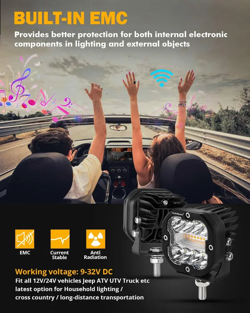 AUXBEAM LED Pods Light Offroad Driving Work Lights, X-PRO 3" 96W 6 Modes Dual Color Spot Flood Combo or V-ULTRA 5" 172W Side Shooter with Amber DRL, IP68 Waterproof for Trucks Jeep, 2PCS
