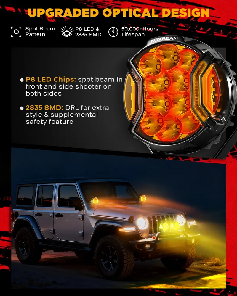 AUXBEAM LED Pods Light Offroad Driving Work Lights, X-PRO 3" 96W 6 Modes Dual Color Spot Flood Combo or V-ULTRA 5" 172W Side Shooter with Amber DRL, IP68 Waterproof for Trucks Jeep, 2PCS