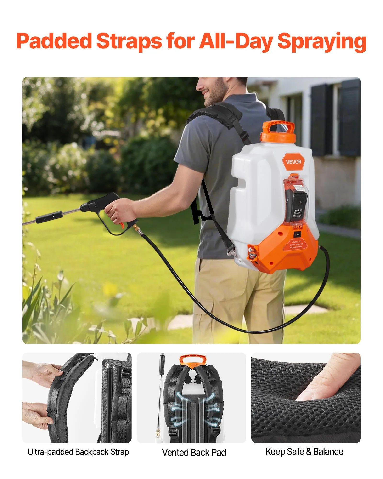 🛒BEST SELLER🚀VEVOR Battery Powered Backpack Sprayer, 4 Gallons Electric Backpack Sprayer, 2 Wands & 8 Nozzles, Adjustable 0-90 PSI, 4H Runtime, Portable Yard Garden Lawn Sprayers for Weeding Spraying Cleaning