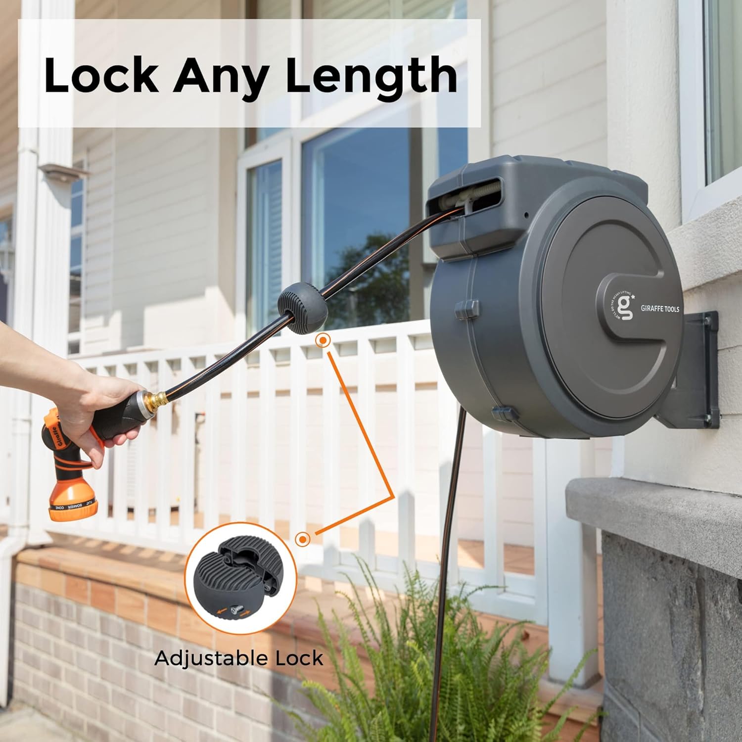 Father's Day Gift | Giraffe Tools Retractable Hose Reel (78–130 ft) — Features a 300 lb load-bearing metal bracket and a tangle-free/kink-resistant hose (compatible with 5/8" and 1/2" sizes)