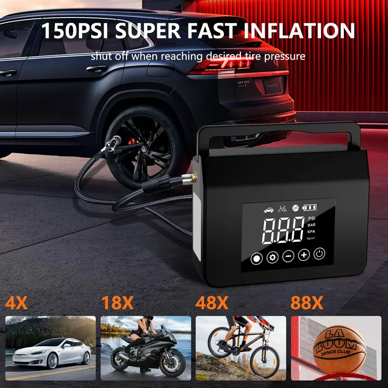【New Release】2026 4000A Car Jump Starter with 150PSI Tire Inflator, 15000mAh Power Bank & LED Light, 4 in 1 All-Season Savior, Reliable in -20°F, Compatible with Most Cars & Trucks, For All Driving Situations