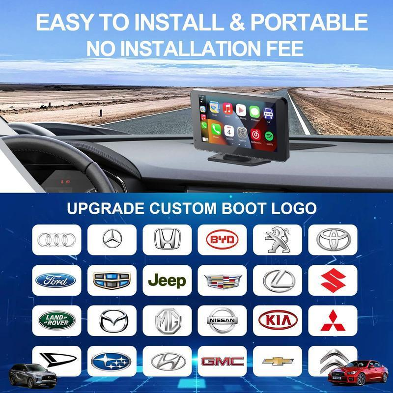 PASLDA 7" Portable Wireless Carplay Screen for Car | Plug & Play Android Auto Car Stereo with Waterproof Backup Camera