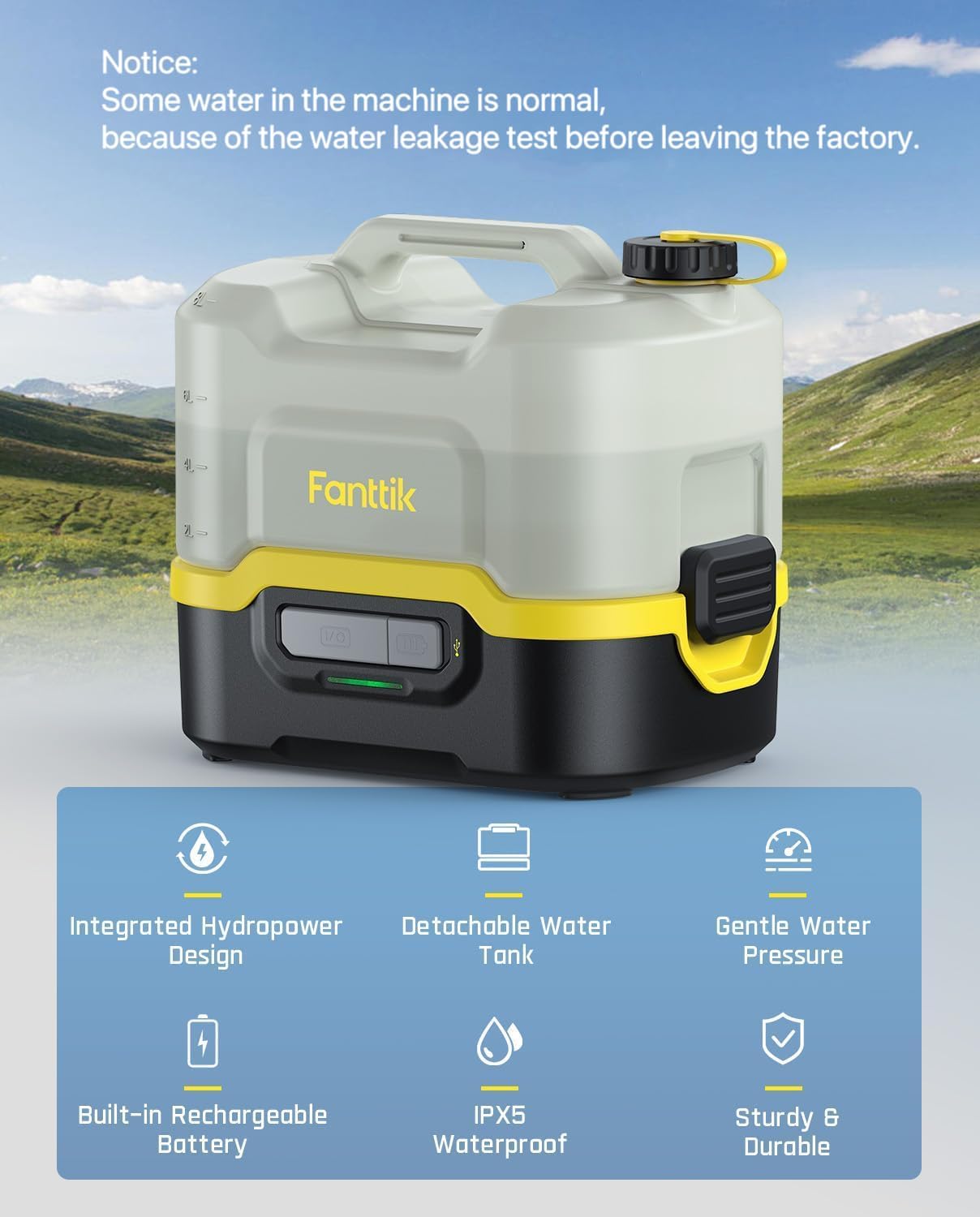 Fanttik NB8 Nano Portable Cordless Electric Sprayer w/2.1Gal Tank, Retractable Spray Head, 2600mAh Lithium Battery, IPX5, 72-98PSI, Portable Pressure Washer for Garden, Camping Shower and Pet Cleaning