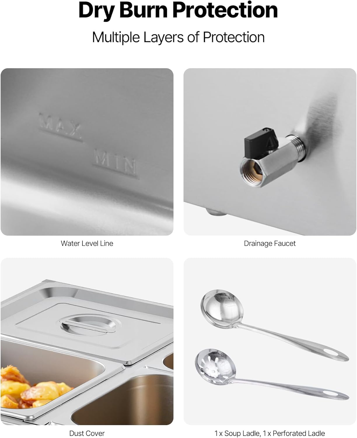 1500W Electric Stainless Steel Steam Food Warmer with Lid