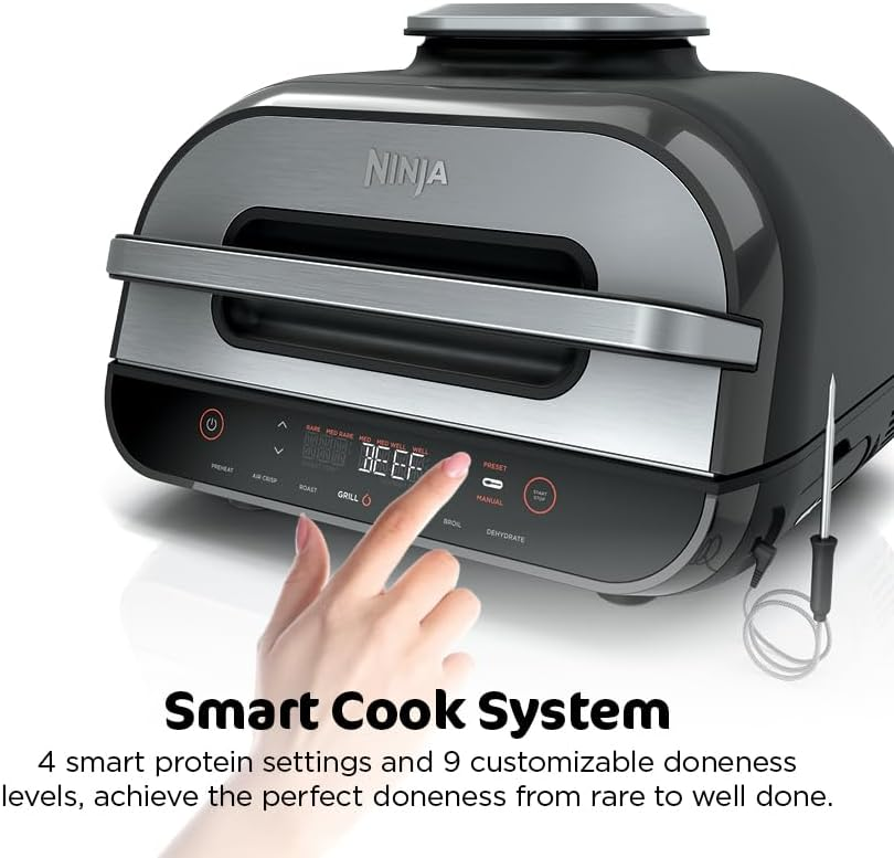 🔥 HOT SALE 📢 6-in-1 Smart Indoor Grill & Air Fryer Combo [XL / Standard Family Size] - Up to 50% OFF, Nonstick Air Crisp Countertop Cooker with Smart Meat Thermometer & Splatter Shield 🚀