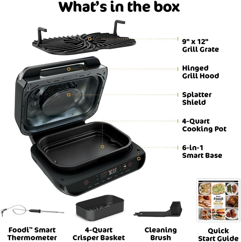 🔥 HOT SALE 📢 6-in-1 Smart Indoor Grill & Air Fryer Combo [XL / Standard Family Size] - Up to 50% OFF, Nonstick Air Crisp Countertop Cooker with Smart Meat Thermometer & Splatter Shield 🚀