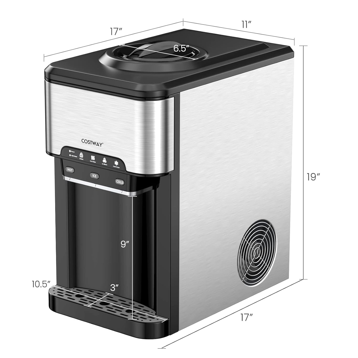 💧3-in-1 Countertop Ice Maker & Hot/Cold Water Dispenser