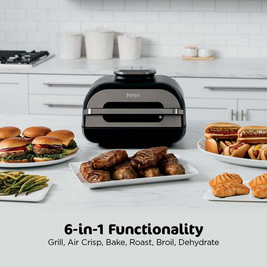 🔥 HOT SALE 📢 6-in-1 Smart Indoor Grill & Air Fryer Combo [XL / Standard Family Size] - Up to 50% OFF, Nonstick Air Crisp Countertop Cooker with Smart Meat Thermometer & Splatter Shield 🚀
