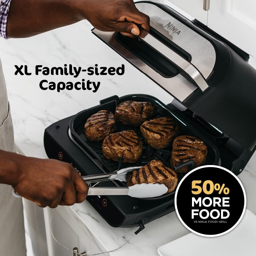 🔥 HOT SALE 📢 6-in-1 Smart Indoor Grill & Air Fryer Combo [XL / Standard Family Size] - Up to 50% OFF, Nonstick Air Crisp Countertop Cooker with Smart Meat Thermometer & Splatter Shield 🚀