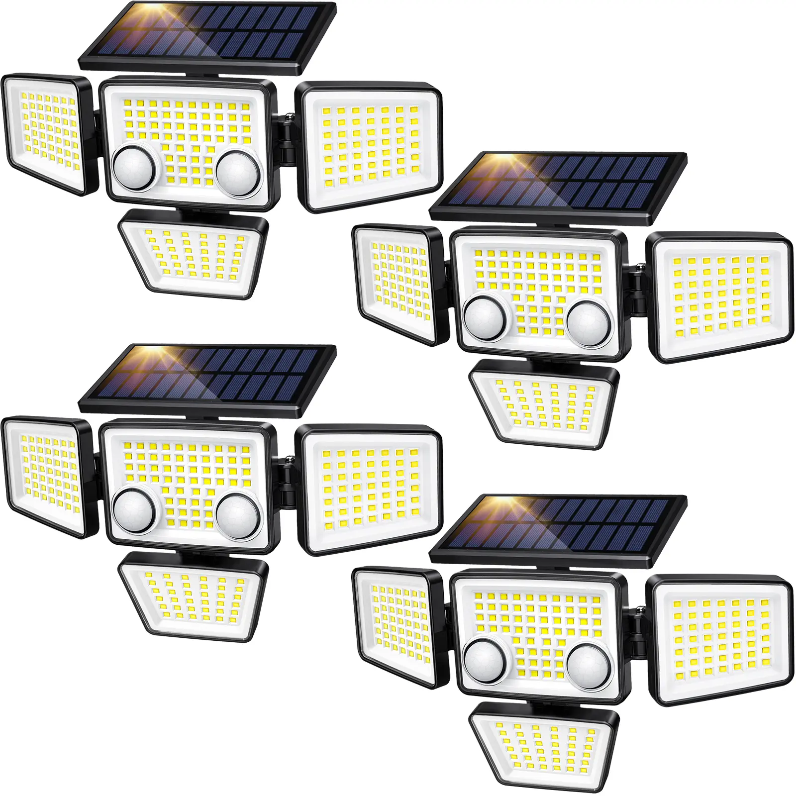 Solar Motion Sensor Lights-4 Heads 3000LM, IP65 Waterproof, 270°Wide Angle Lighting Security Light for Yard, Garage, Porch, Pool,Garden,Barn,Patio
