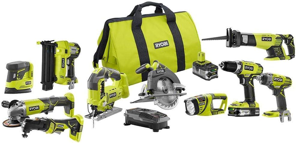 🏠 Top Value Choice: Ryobi 18-Volt ONE+ Cordless Power Tool Set (10-Tool Bundle), Complete Home Improvement & DIY Kit with Batteries & Storage Bag✨