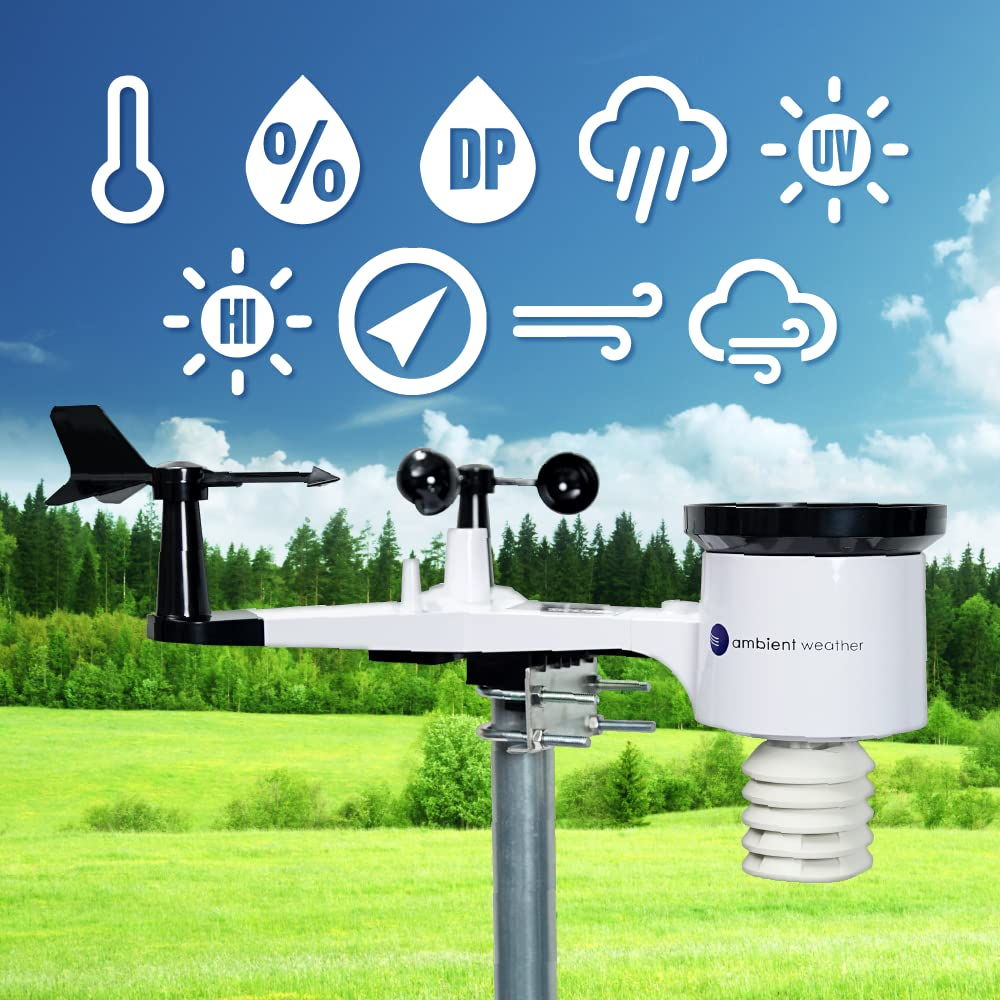 📡【Top Rated Weather Station】Ambient Weather WS-2902 Smart WiFi Weather Station – Wireless Solar Powered Outdoor Sensor with Rainfall, Wind Speed & App Alert