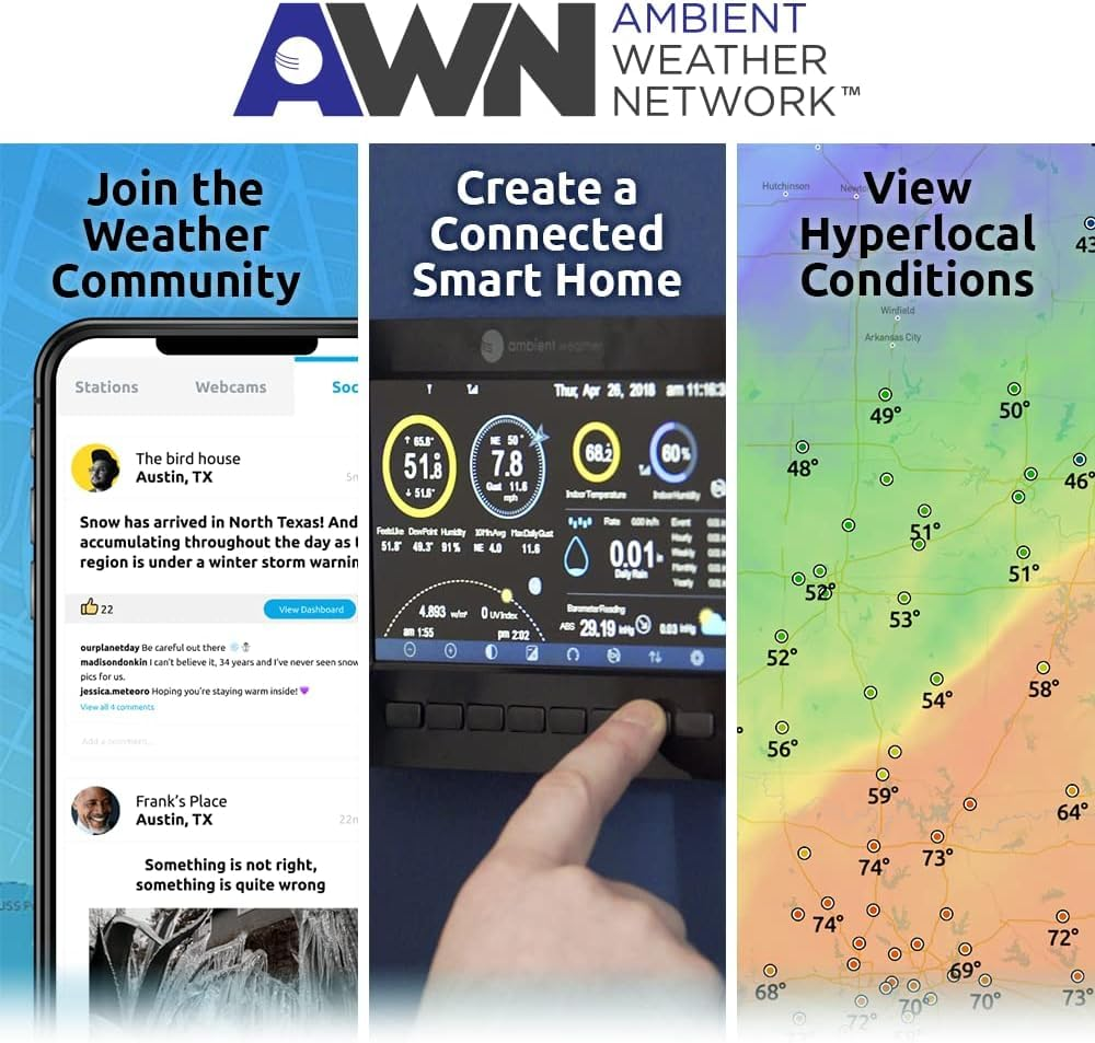 📡【Top Rated Weather Station】Ambient Weather WS-2902 Smart WiFi Weather Station – Wireless Solar Powered Outdoor Sensor with Rainfall, Wind Speed & App Alert