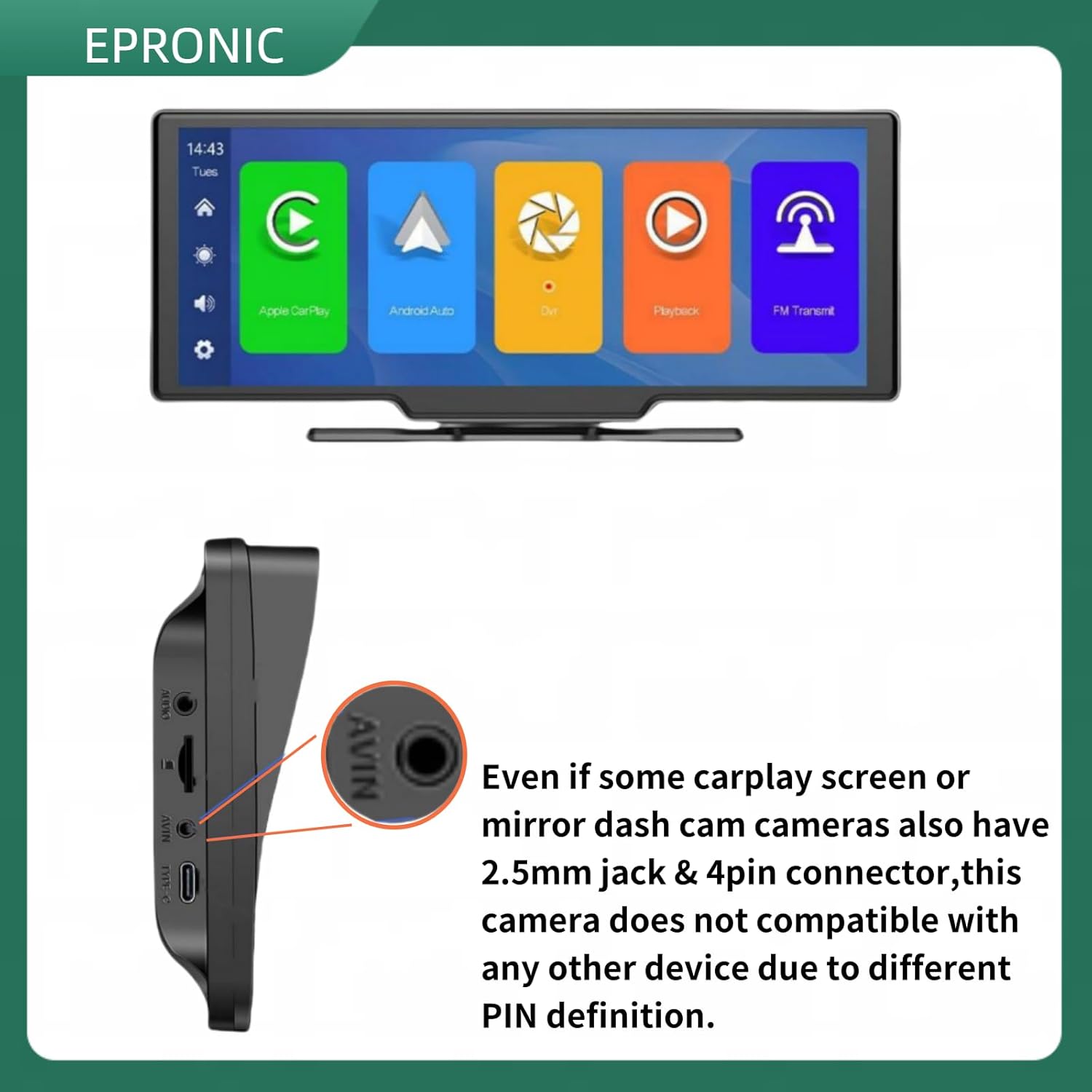 Backup Camera for Carplay Screen and Mirror Dash Cam